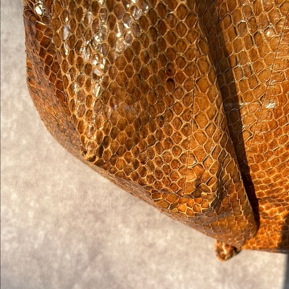 Vintage MAAN Brown Leather Snakeskin Textured Tote Bag GUC *defect* Suede Lining - Picture 11 of 15